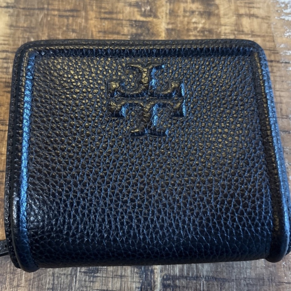 Tory Burch Black Textured Leather Card Holder